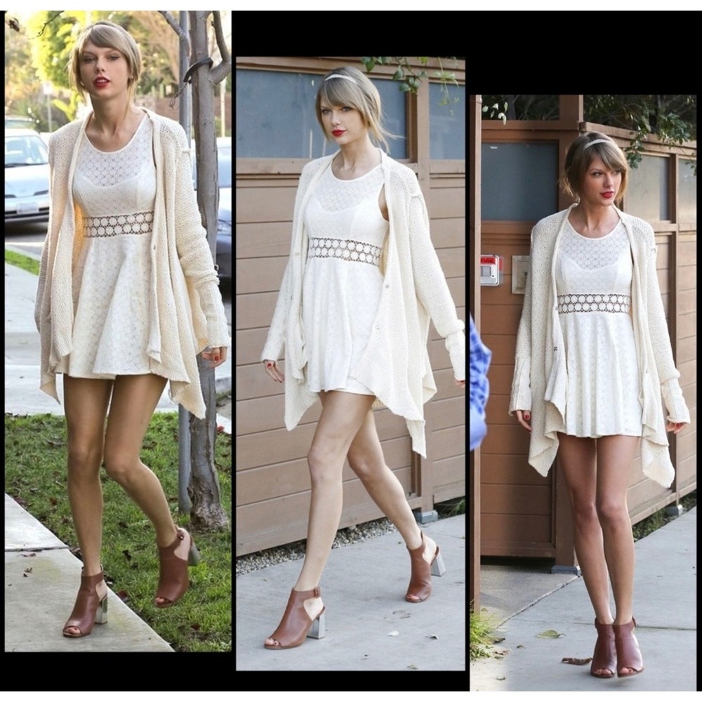 Free People Cream Crochet Waist Fit-and-Flare Dress